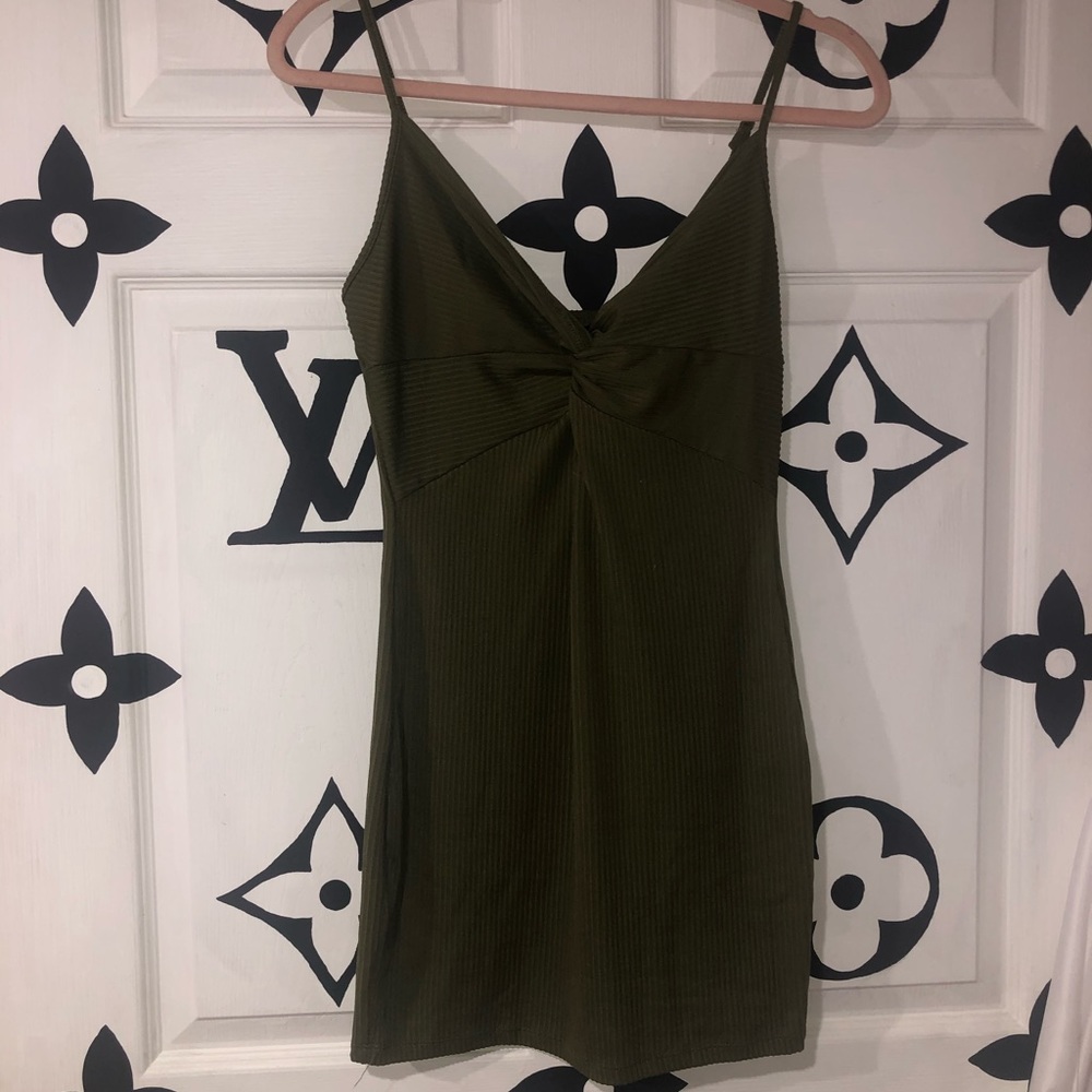 NWOT Olive Ribbed Dress - Picture 2 of 4